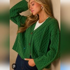 NWT Entro Forest Green Cable Knit Women's Sweater Size Small Retro